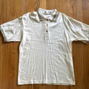 Vintage Haley Women's L Polo Golf Shirt Ivory Cream Tan Trim Made in USA
